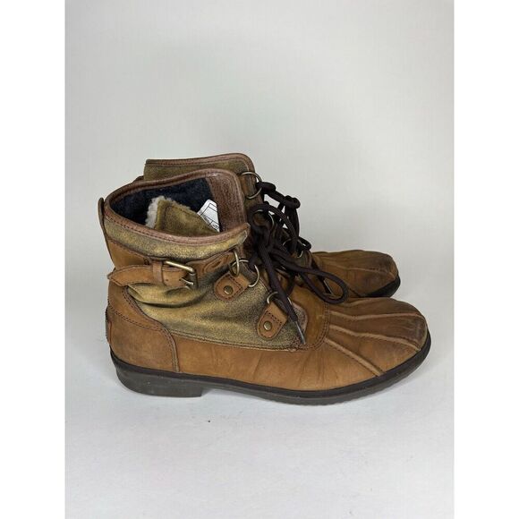 ugg ankle boots Women Size 9 Brown Leather Lace Up - Picture 1 of 12